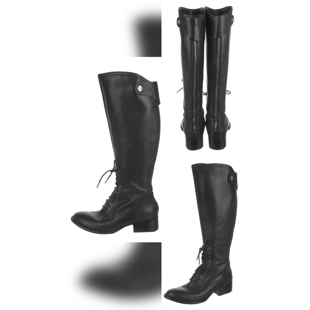 Donald J. Pliner Prance Black Leather Riding Boots Women's Size 9 Lace-Up